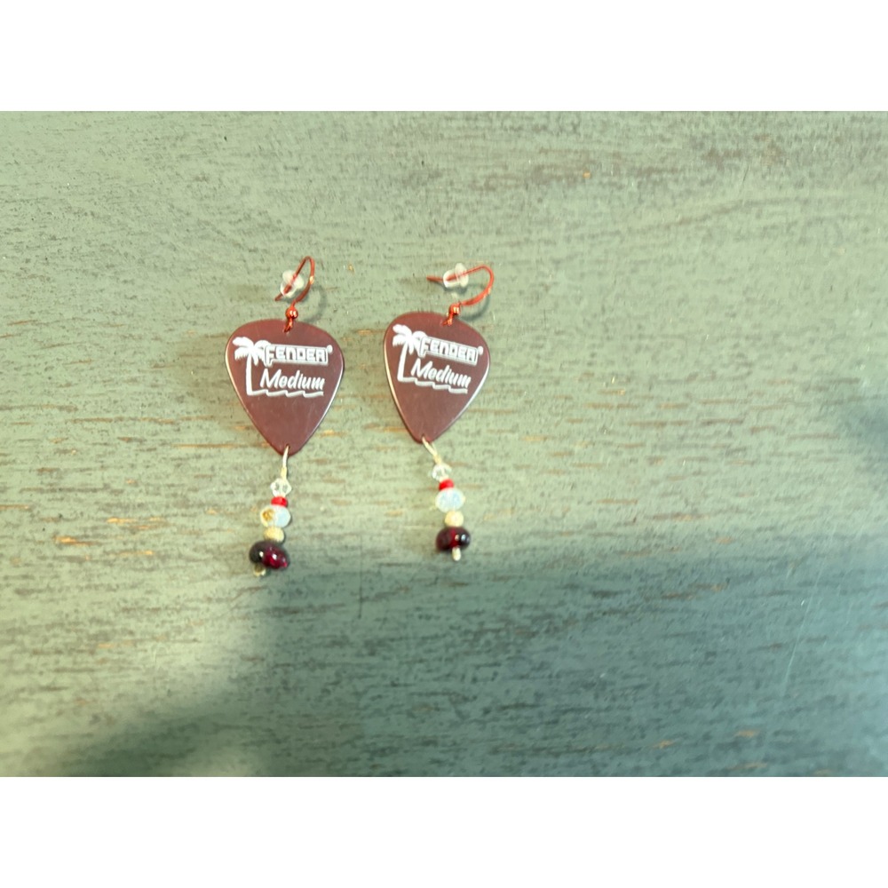 Fender Guitar Pick Earrings Handmade Burgundy Tortoise Palm Tree Music Jewelry